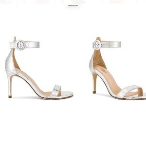 L'AGENCE Silver Metallic Ankle-Strap Stilettos